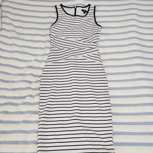 Black n white striped sleveless midi dress
